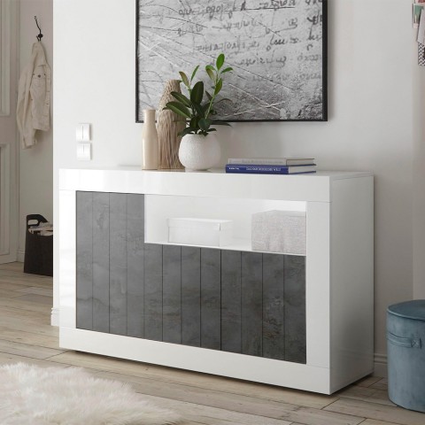Buffet moderne 3 portes séjour blanc brillant noir Doppel MBX Promotion