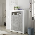 Buffet haut séjour 144cm blanc laqué effet béton moderne Sior BC Promotion