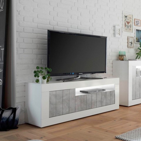 TV-meubel hoogglans wit beton 3 deuren 138cm modern Jaor BC Aanbieding