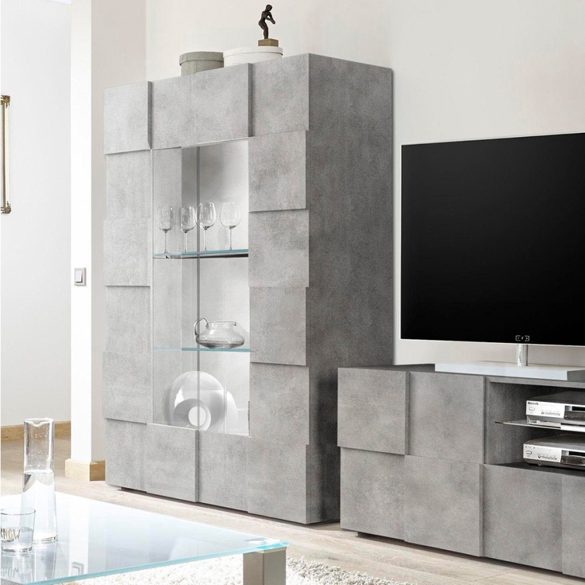 Vitrinekast woonkamer 121x166cm 2 glazen deuren betonlook Murano Ct Aanbieding Vitrinekast woonkamer 121x166cm 2 glazen deuren betonlook Murano Ct Aanbieding