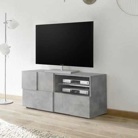 Meuble TV design moderne 121x42cm béton gris Petite Ct Dama Promotion