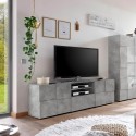 Meuble TV 2 portes et tiroir effet béton design damier Tecum Ct Dama Remises