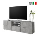 Meuble TV 2 portes et tiroir effet béton design damier Tecum Ct Dama Vente