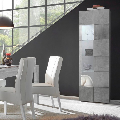 Vitrine de salon moderne effet béton 1 porte en verre Bee Ct Dama Promotion