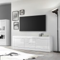 Moderne tv-meubel met 2 deuren en 2 lades 210 cm hoogglans wit Visio Wh Kortingen