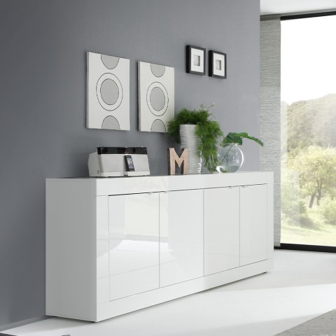 Dressoir woonkamer kast 4 deuren 207cm modern glanzend wit Altea Wh Aanbieding