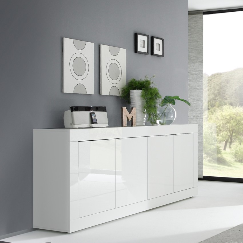 Buffet moderne 4 portes 207 cm blanc brillant Altea Wh Promotion