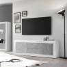 Meuble TV 210cm 2 portes 2 tiroirs blanc brillant béton Visio BC Réductions