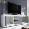 Meuble TV 210cm 2 portes 2 tiroirs blanc brillant béton Visio BC Choix