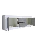 Meuble TV 210cm 2 portes 2 tiroirs blanc brillant béton Visio BC Remises
