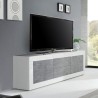 Meuble TV 210cm 2 portes 2 tiroirs blanc brillant béton Visio BC Catalogue
