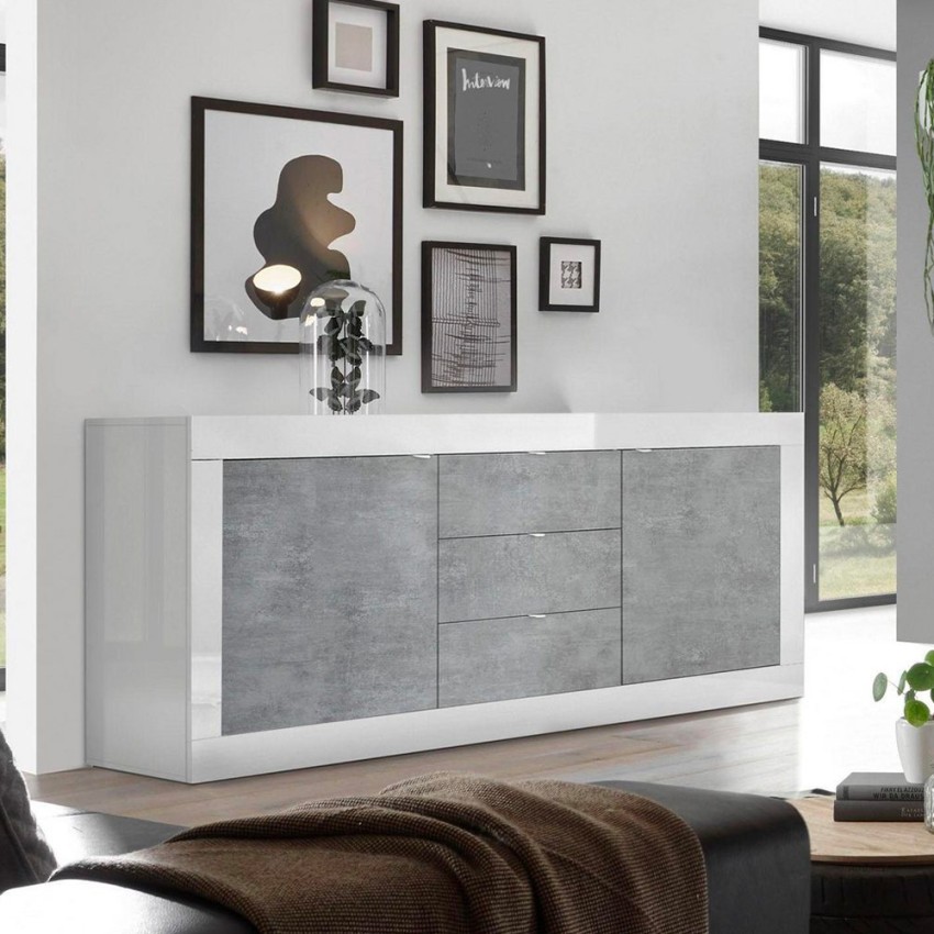 Dressoir 2 deuren 3 lades wit hoogglans beton 210cm Tribus BC Basic Aanbieding Dressoir 2 deuren 3 lades wit hoogglans beton 210cm Tribus BC Basic Aanbieding