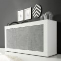 Moderne dressoir woonkamer met 3 deuren in hoogglans wit en beton Modis BC Basic Kortingen