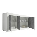 Moderne dressoir woonkamer met 3 deuren in hoogglans wit en beton Modis BC Basic Korting