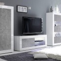 Moderne glanzend witte en grijze betonnen TV-standaard op wieltjes Diver BC Basic. Kortingen