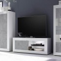 Meuble TV mobile moderne blanc brillant gris ciment Diver BC Basic Choix