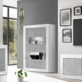 Vitrine séjour moderne 4 portes blanc brillant ciment Tina BC Basic Promotion