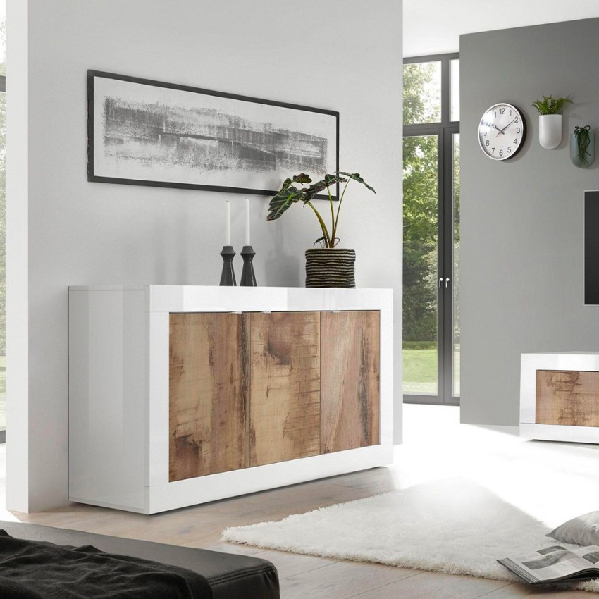 Dressoir woonkamermodule wit glanzend hout 3 deuren 160cm Modis BW Basic Aanbieding Dressoir woonkamermodule wit glanzend hout 3 deuren 160cm Modis BW Basic Aanbieding