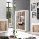 Vitrine de séjour blanc brillant 4 portes en verre et bois Tina BW Basic Promotion