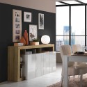 Buffet séjour Cadiz BR 184cm, 4 portes blanc laqué chêne. Remises
