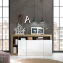 Buffet séjour Cadiz BR 184cm, 4 portes blanc laqué chêne. Réductions