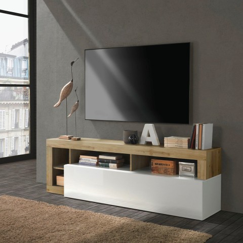 Mobiele TV-standaard modern woonkamer 184 cm hoogglans wit eiken Dorian BR Aanbieding