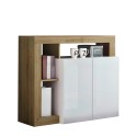 Buffet de salon ou bureau Reva BR, 2 portes, blanc laqué et chêne Offre