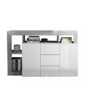 Buffet séjour 2 portes 3 tiroirs blanc brillant ciment Lavine BC Offre