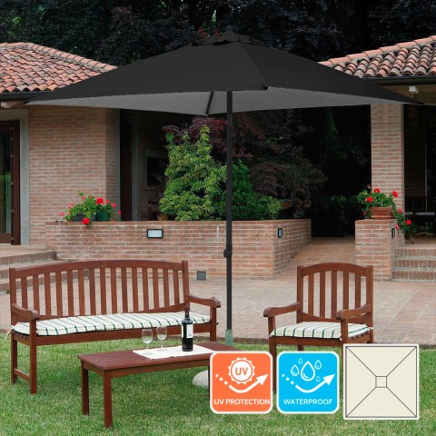 2x2m square garden umbrella with central aluminum arm Plutone Noir Aanbieding