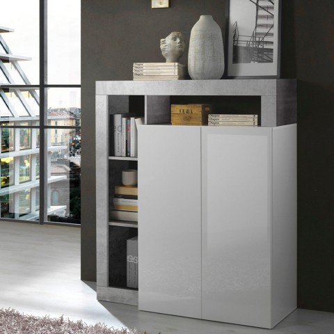 Buffet haut cuisine séjour blanc brillant 2 portes Blume BC Promotion