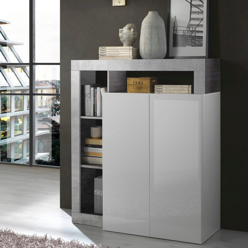 Buffet haut cuisine séjour blanc brillant 2 portes Blume BC Promotion
