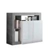 Buffet de rangement gris ciment 2 portes blanc brillant Reva BC Offre