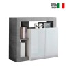 Buffet de rangement gris ciment 2 portes blanc brillant Reva BC Vente