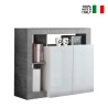 Madia mobile conteneur gris ciment 2 portes blanc brillant Reva BC Vente