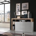Moderne woonkamerkast van hout met 3 glanzend witte deuren van 146cm Hailey BP Voorraad