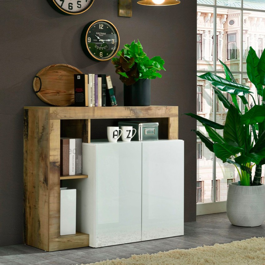 Buffet en bois 2 portes blanc brillant salon moderne Reva BP Promotion Buffet en bois 2 portes blanc brillant salon moderne Reva BP Promotion