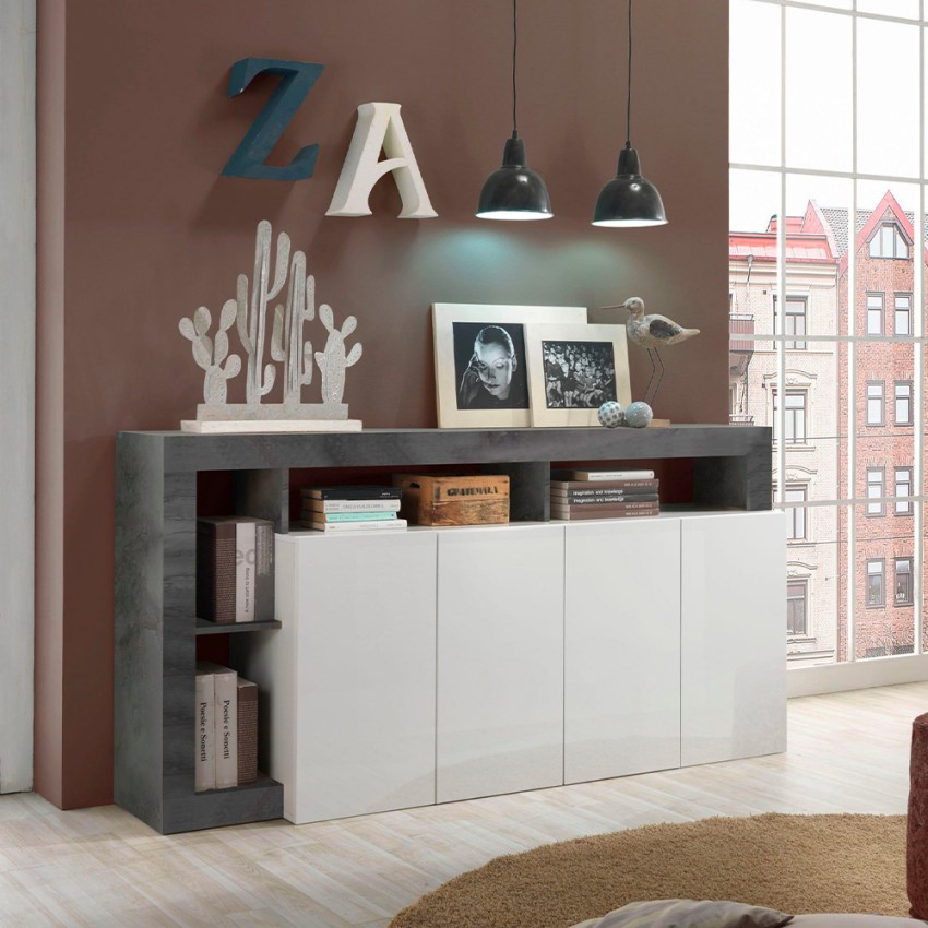 Buffet de salon design moderne 4 portes noir blanc brillant Cadiz BX Promotion Buffet de salon design moderne 4 portes noir blanc brillant Cadiz BX Promotion