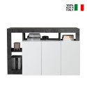 Buffet bas cuisine 3 portes blanc laqué moderne 146cm noir Hailey BX Vente