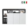 Buffet bas cuisine 3 portes blanc laqué moderne 146cm noir Hailey BX Vente