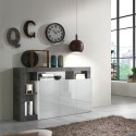 Buffet bas cuisine 3 portes blanc laqué moderne 146cm noir Hailey BX Promotion