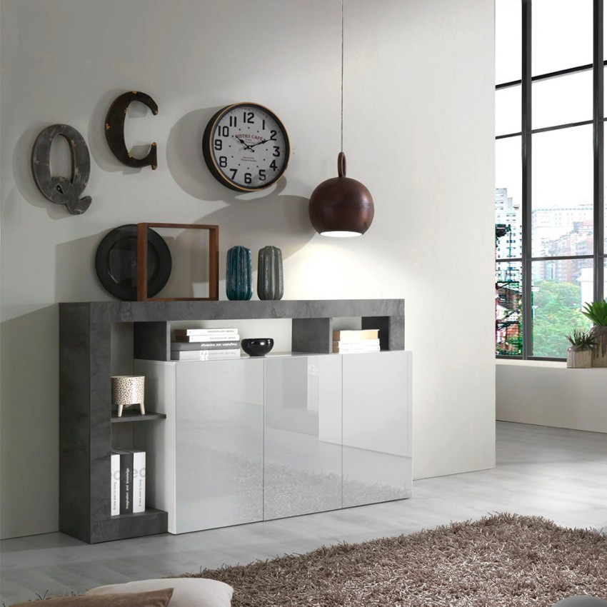 Buffet bas cuisine 3 portes blanc laqué moderne 146cm noir Hailey BX Promotion Buffet bas cuisine 3 portes blanc laqué moderne 146cm noir Hailey BX Promotion