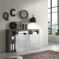 Buffet bas cuisine 3 portes blanc laqué moderne 146cm noir Hailey BX Promotion