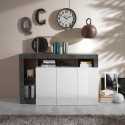 Buffet bas cuisine 3 portes blanc laqué moderne 146cm noir Hailey BX Choix