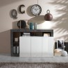 Buffet bas cuisine 3 portes blanc laqué moderne 146cm noir Hailey BX Choix