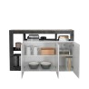 Buffet bas cuisine 3 portes blanc laqué moderne 146cm noir Hailey BX Réductions