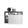 Buffet bas cuisine 3 portes blanc laqué moderne 146cm noir Hailey BX Remises