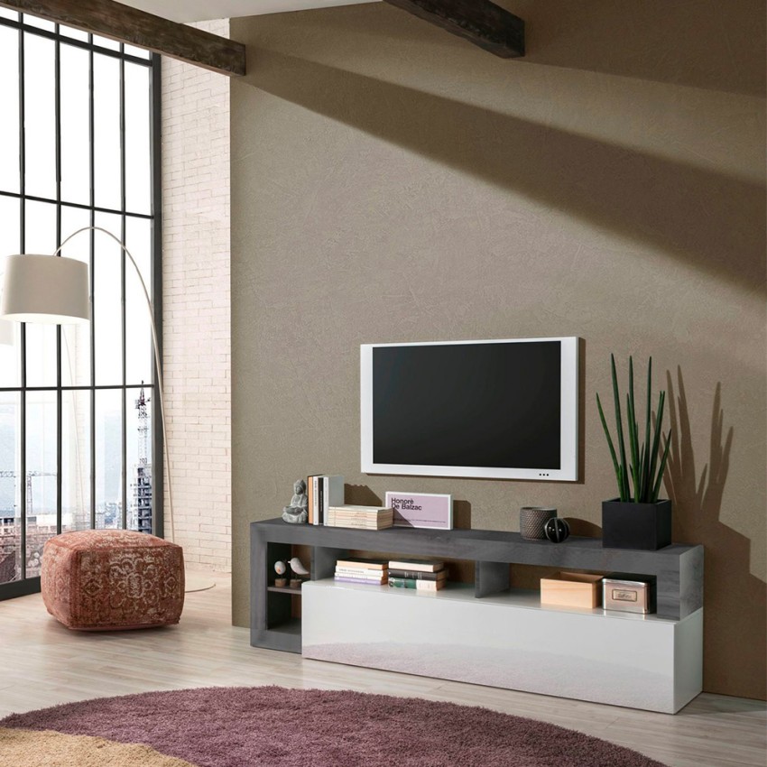 Moderne TV-meubel 184cm zwart wit glanzend Dorian BX Aanbieding