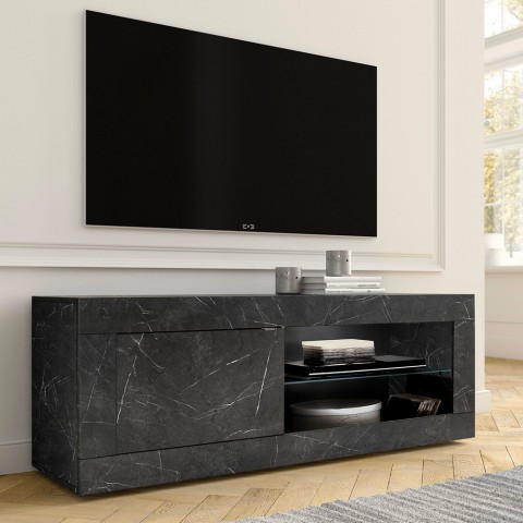 Meuble TV mobile effet marbre noir Diver MB Basic pour un salon moderne. Promotion