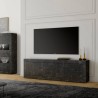 Moderne zwarte TV-meubel mobiel met marmeren effect, 2 deuren en 2 laden Visio MB. Korting
