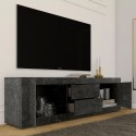 Moderne zwarte TV-meubel mobiel met marmeren effect, 2 deuren en 2 laden Visio MB. Kortingen